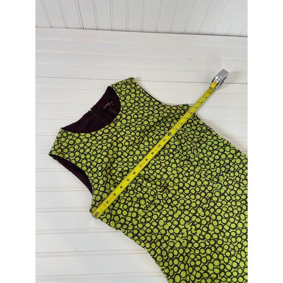 Cynthia Howie Green Circle Print Cinched Sleeveless Midi Sheath Dress Size 6 - Picture 3 of 6